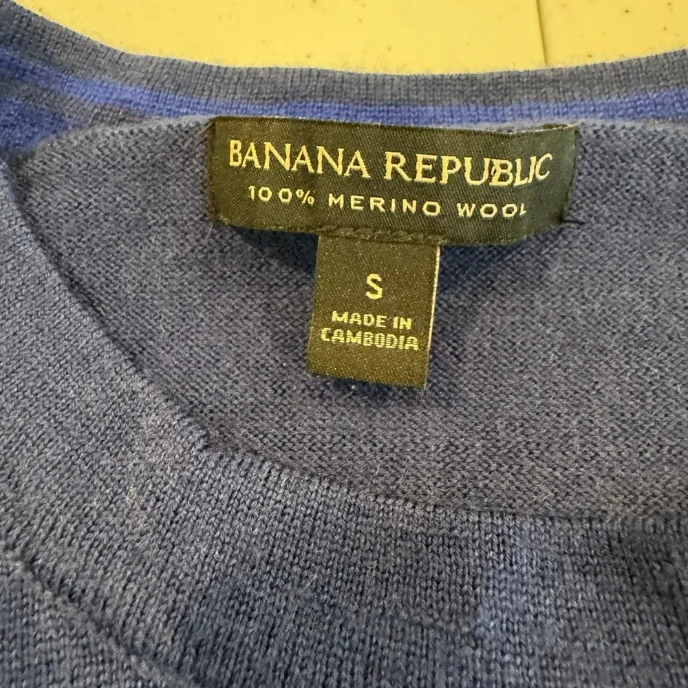 Banana Republic Mens Navy Blue 100% Merino Wool Crewneck Sweater Size S Small